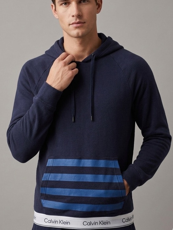 Calvin Klein Other - Calvin Klein Navy Blue Striped Hoodie with Logo Waistband - Small